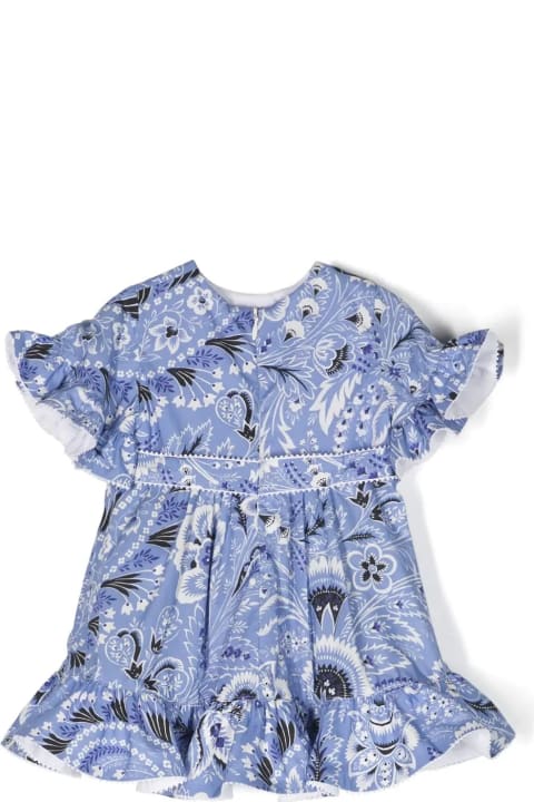 Bodysuits & Sets for Baby Girls Etro Dress With Ruffles And Light Blue Paisley Print