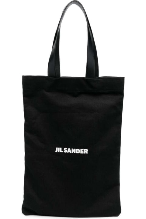 Totes for Men Jil Sander Black Tote Bag With Logo Print In Canvas Woman
