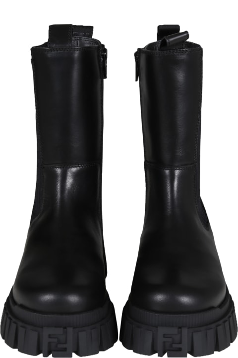 Black Boots For Girl With White Logo