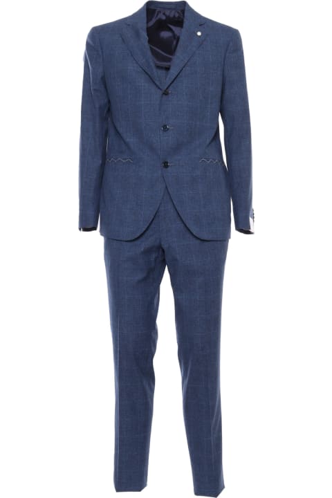 メンズ Luigi Bianchi Mantovaのスーツ Luigi Bianchi Mantova Blue Pinstripe Suit