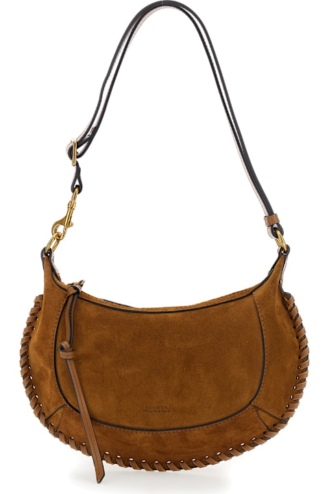 Homeware Isabel Marant 'oskan Moon' Brown Crossbody Bag With Front Logo Print In Suede Woman