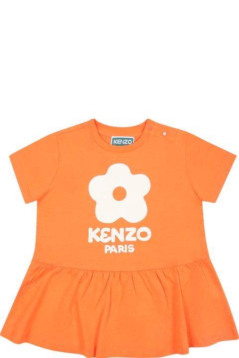 Kenzo Kids Kenzo Kids Orange Casual Dress For Baby Girl With Boke Flower