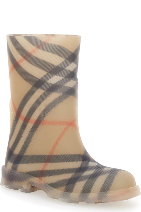 Burberry Shoes for Girls Burberry 'marsh' Beige Boots With All-over Check Motif In Rubber Girls
