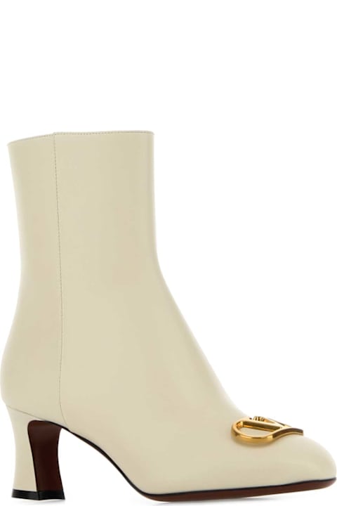 Valentino Garavani Ivory Leather Vlogo Signature Ankle Boots