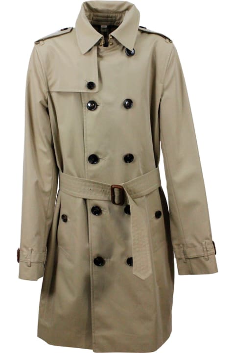 Burberry for Boys Burberry Trench Coat In Cotton Gabardine With Buttons And Belt With Check Interior