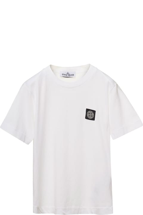 Stone Island Junior for Kids Stone Island Junior White Crewneck T-shirt With Patch Logo In Cotton Boy