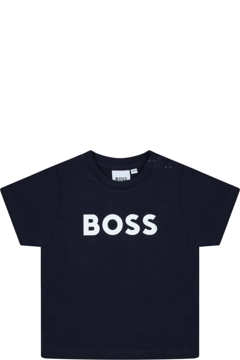 Topwear for Baby Boys Hugo Boss Blue T-shirt For Baby Boy With White Logo