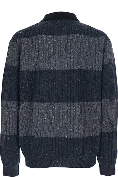 Dunst for Kids Dunst Grey Polo Shirt With Ribbed Design And Striped Motif In Wool Man