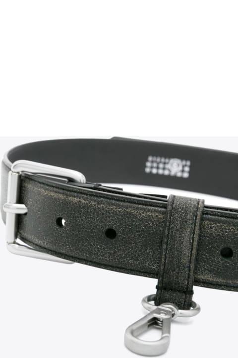 MM6 Maison Margiela for Men MM6 Maison Margiela Cintura Distressed black leather belt with snap-hook