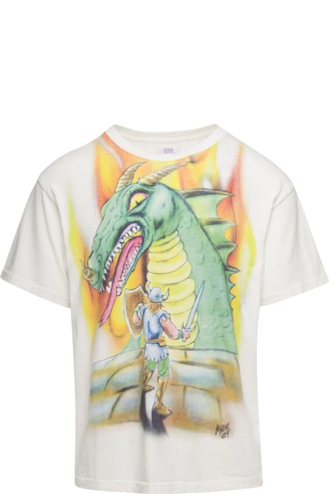 White Crewneck T-shirt With Dragon Print In Cotton Unisex
