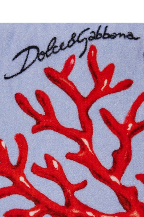 Textiles & Linens Dolce & Gabbana Light Blue Beach Towel With All-over Print In Cotton Home