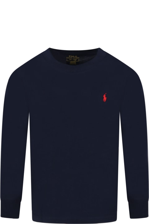أدوات منزلية Ralph Lauren Blue T-shirt For Boy With Red Pony Logo