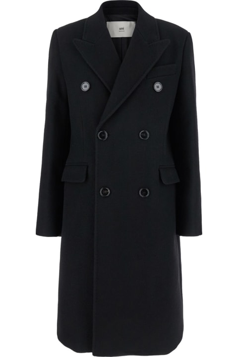 Homeware Ami Alexandre Mattiussi Black Double-breasted Coat With Peak Revers In Wool Woman