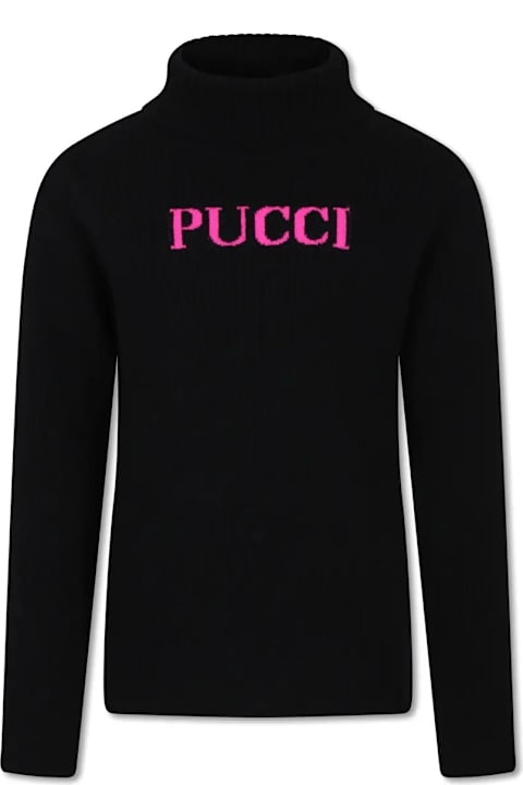 Pucci سترات وبلوزات ثقيلة لـ بنات Pucci Black Turtleneck Sweater With Logo