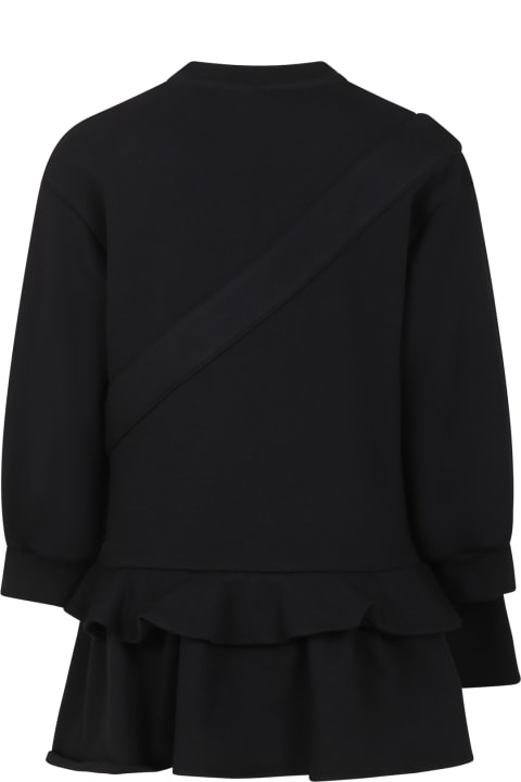 Fendi for Girls Fendi Black Casual Dress With Baguette For Girl