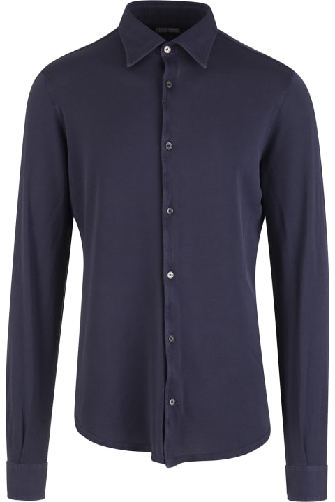 メンズ Fedeliのシャツ Fedeli Teorema Shirt In Navy Blue Cotton Piqué