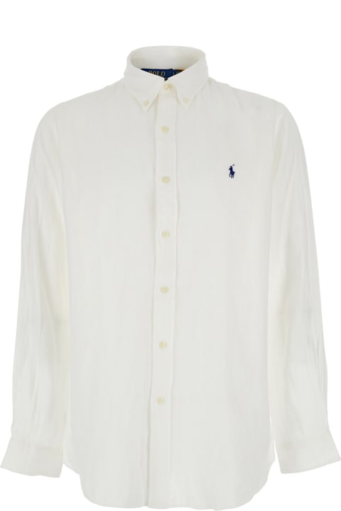 Fashion for Men Polo Ralph Lauren White Shirt With Classic Collar And Pony Embroidery On The Front In Linen Man