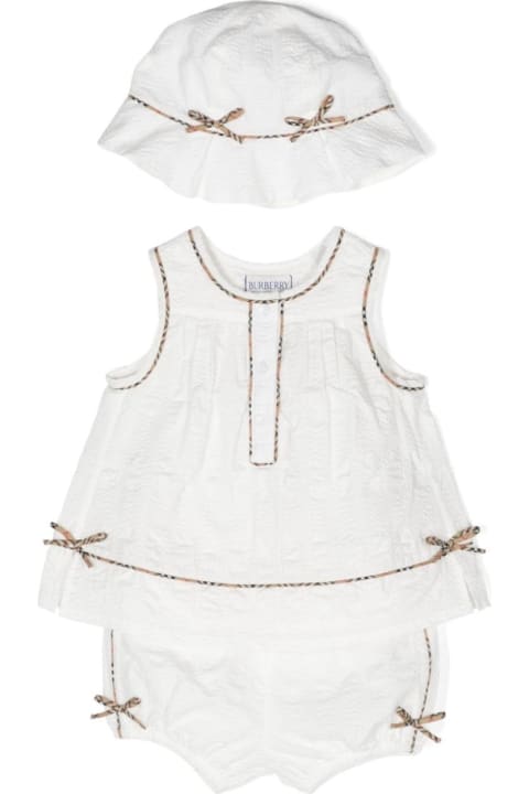 Burberry Bodysuits & Sets for Baby Boys Burberry White Three Piece Suit With Little Bows In Cotton Baby