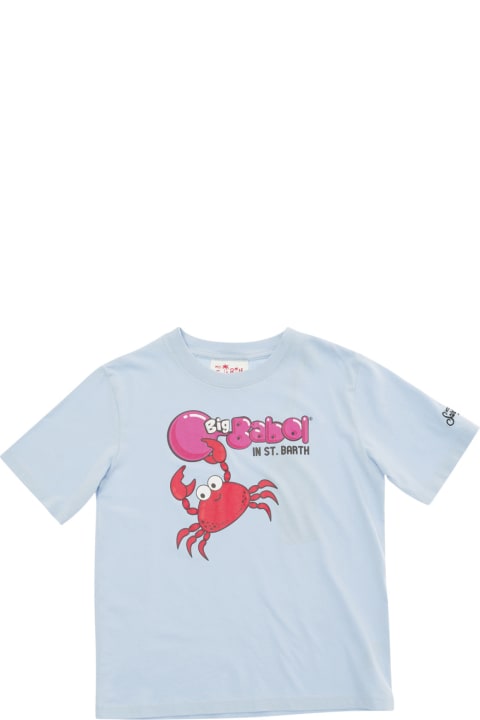 Topwear for Baby Girls MC2 Saint Barth Light Blue T-shirt With Big-babol Crab Print In Cotton Baby