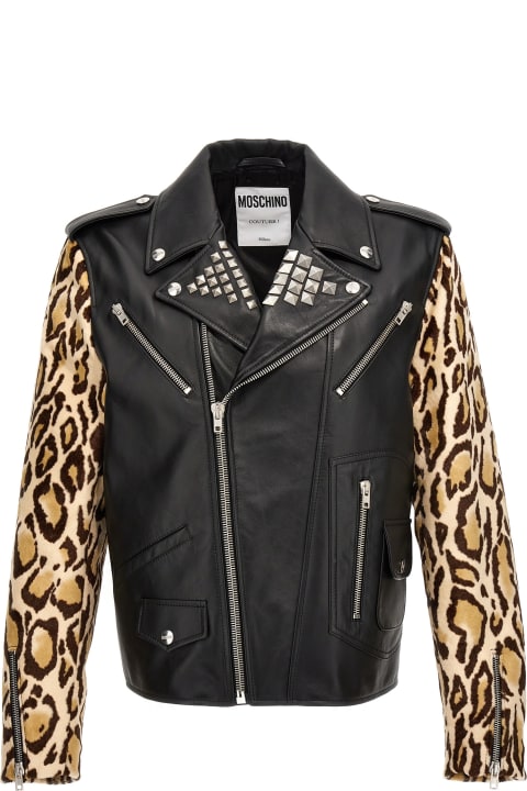 Moschino Coats & Jackets for Men Moschino Animal-print Sleeves Leather Jacket