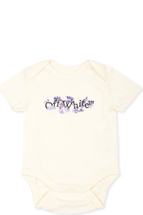 Off-White Bodysuits & Sets for Baby Girls Off-White Multicolor Bodysuit Set For Baby Girl With Logo