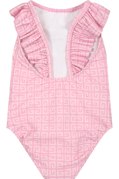 Pink Swimsuit For Baby Girl With All-over Iconic Monogram