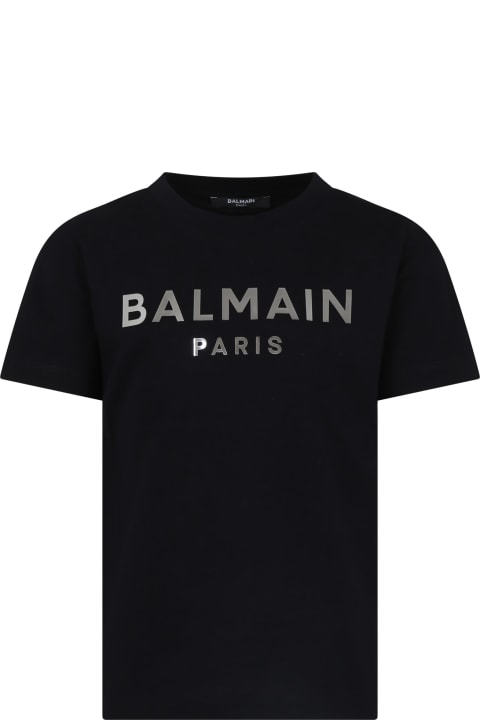 Sale for Boys Balmain Black T-shirt For Kids With White Logo