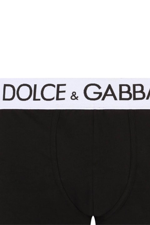 Black Cotton Boxer With Logo Print Dolce & Gabbana Man