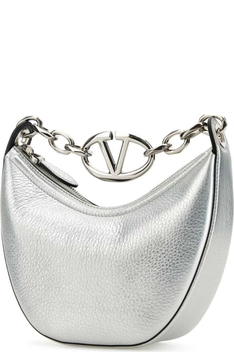 Bags for Women Valentino Garavani Silver Leather Mini Hobo Vlogo Moon Handbag
