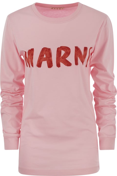 Fashion for Women Marni Long-sleeved Cotton T-shirt With Marni Lettering