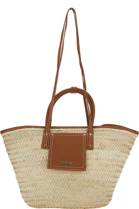 Homeware Jacquemus 'le Panier Soli' Beige Handbag With Logo Detail In Natural Palm Woman