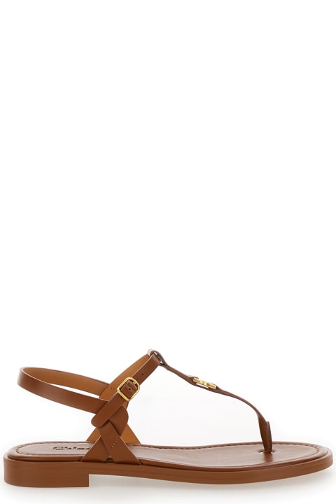 Chloé Sandals for Women Chloé 'marcie' Brown Flat Thongs Sandals In Leather Woman