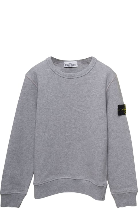 Fashion for Kids Stone Island Junior Grey Long-sleeved Sweatshirt And Patch Logo With Buttons In Cotton Boy