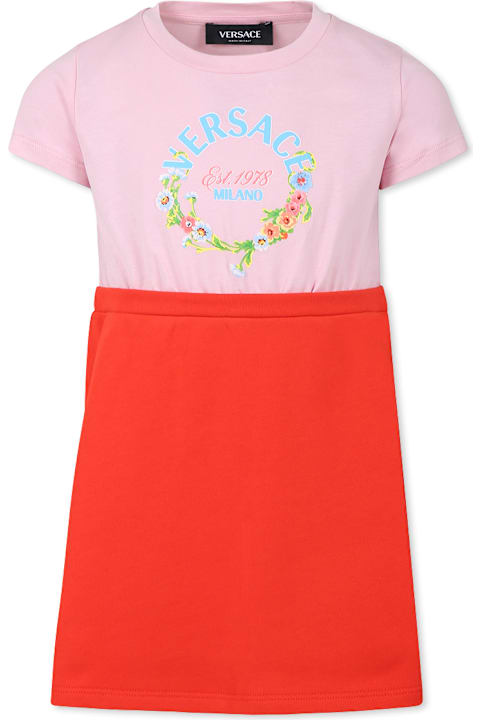 Versace فساتين لـ بنات Versace Multicolor Dress For Girl With Logo