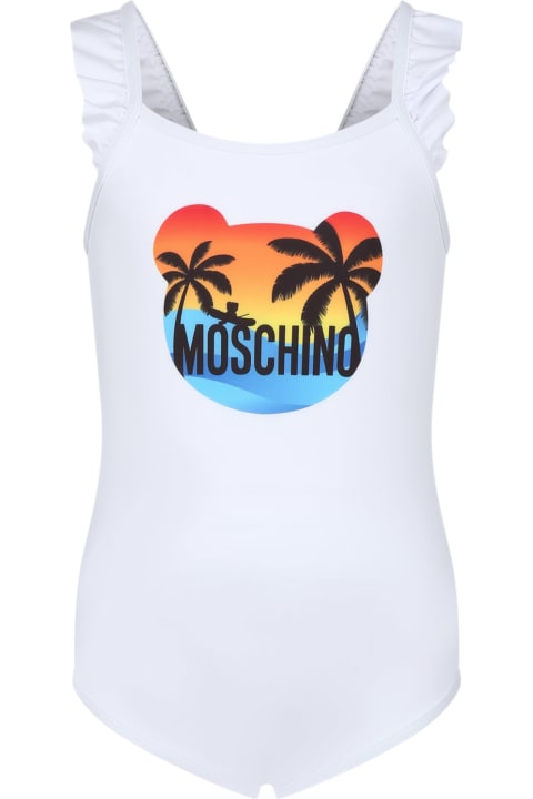 Swimwear for Girls Moschino White One-piece Swimsuit For Baby Girl With Logo