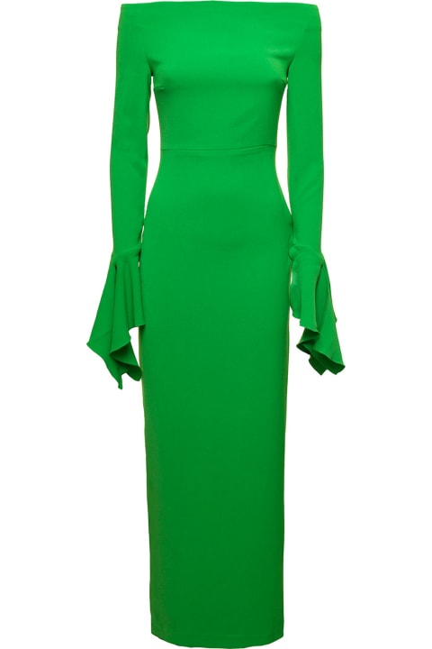 Solace London Dresses for Women Solace London 'amalie' Maxi Green Dress With Straight Neckline And Volant Detail In Polyester Woman