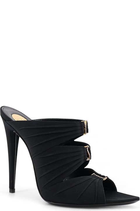 Saint Laurent Emilie Satin Sandals With Rhinestone Logo Detail