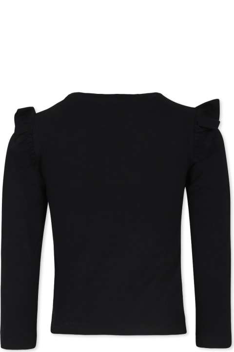 Homeware Moschino Black T-shirt For Girl With Lying Teddy Bear And Hearts