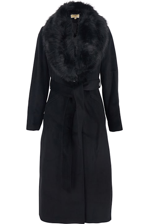 MICHAEL Michael Kors for Men MICHAEL Michael Kors Black Coat With Classic Lapels With Removable Fur In Wool Blend Woman
