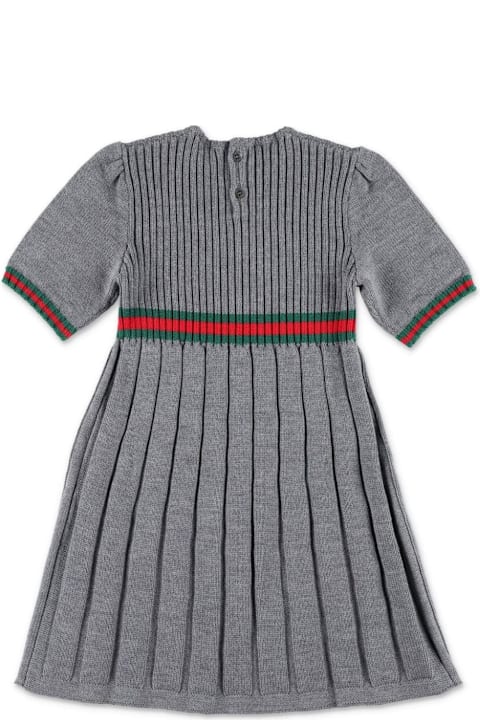 Sale for Kids Gucci Grey Wool Dress With Web Ribbon