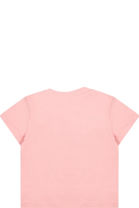 T-Shirts & Polo Shirts for Baby Girls Moschino Pink T-shirt For Baby Girl With Teddy Bear And Duck