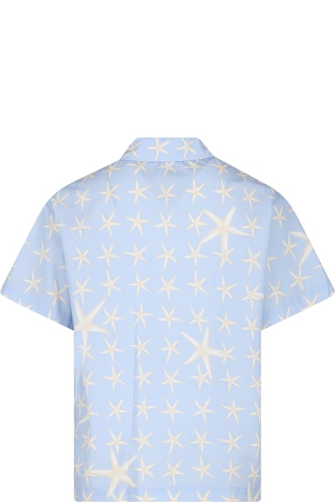 Versace Shirts for Boys Versace Light Blue Shirt For Boy With Sea Shells Print