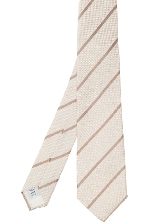 Ties for Men Tagliatore Beige Classic-style Striped Tie In Silk Man