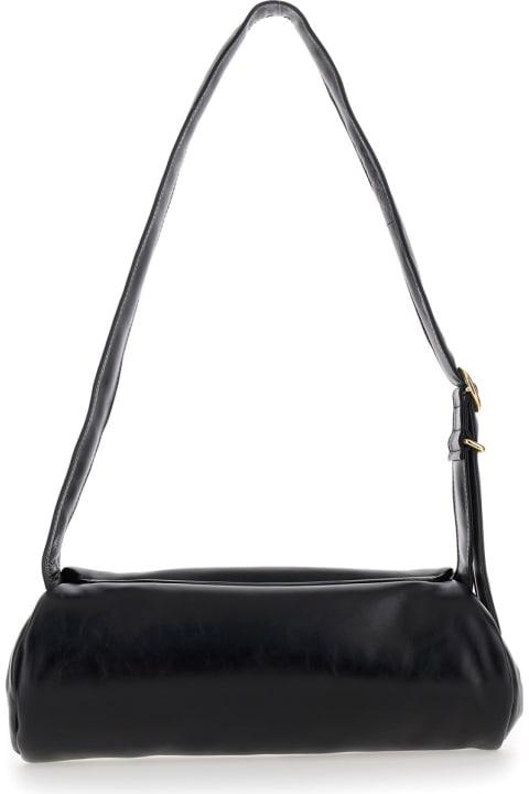 Shoulder Bags for Women Jil Sander 'cannolo Padded Big' Black Shoulder Bag With Embossed Logo In Padded Leather Woman
