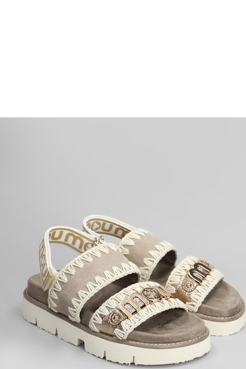 Mou Shoes for Women Mou Bio Sandal Flats In Taupe Suede And Leather