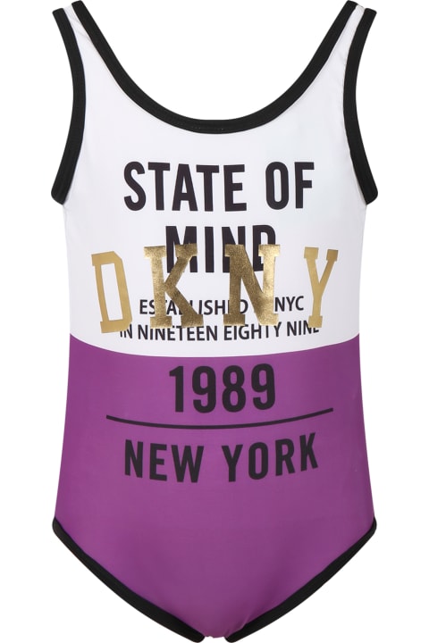 Swimwear for Girls DKNY Multicolor Swimsuit For Girl With Golden Logo