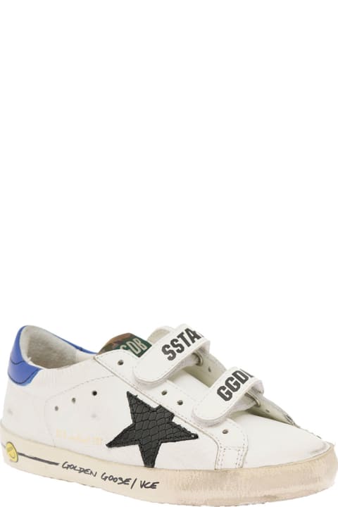 Golde Goose Kids Boy's Old School White Leather Sneakers With Python Star Detail