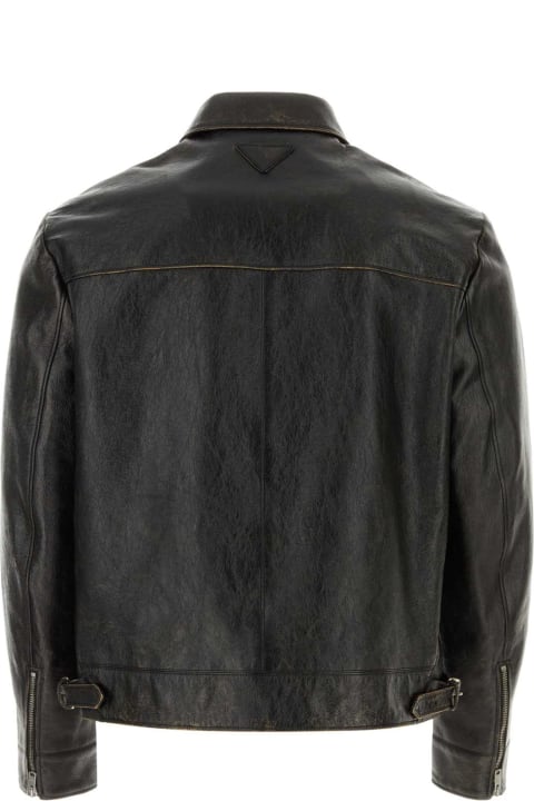 Coats & Jackets for Men Prada Black Leather Jacket