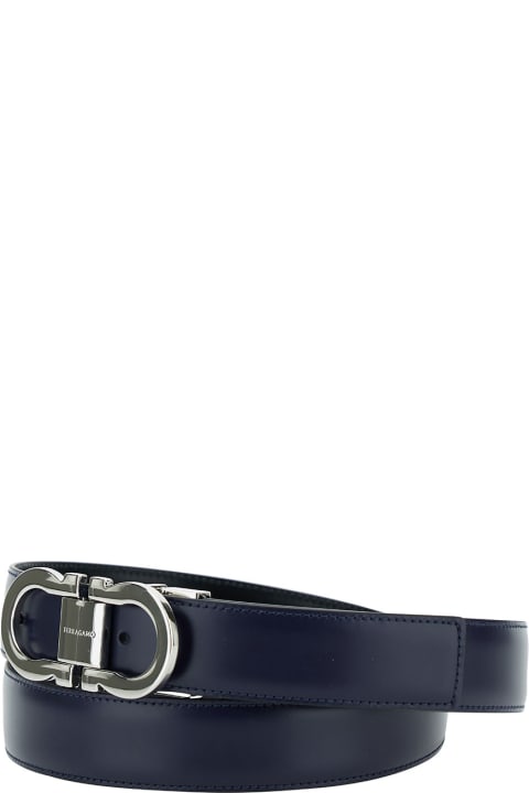 Belts for Men Ferragamo Blue Belt With Gancini Buckle In Leather Man