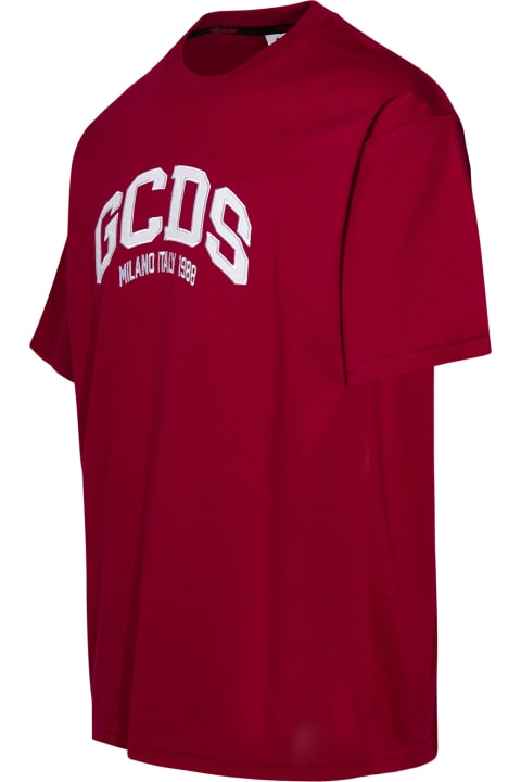 GCDS Topwear for Men GCDS Burgundy Cotton T-shirt